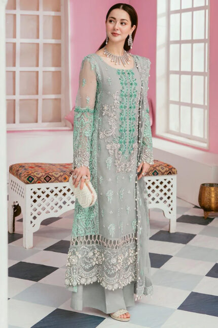 Soft Net Heavy  Embroidered Dress Complete 3 Piece Unstitched Code NA- 13