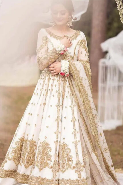Net Heavy Embroidered Dress Complete 3 Piece Unstitched Code NA-06 (White)